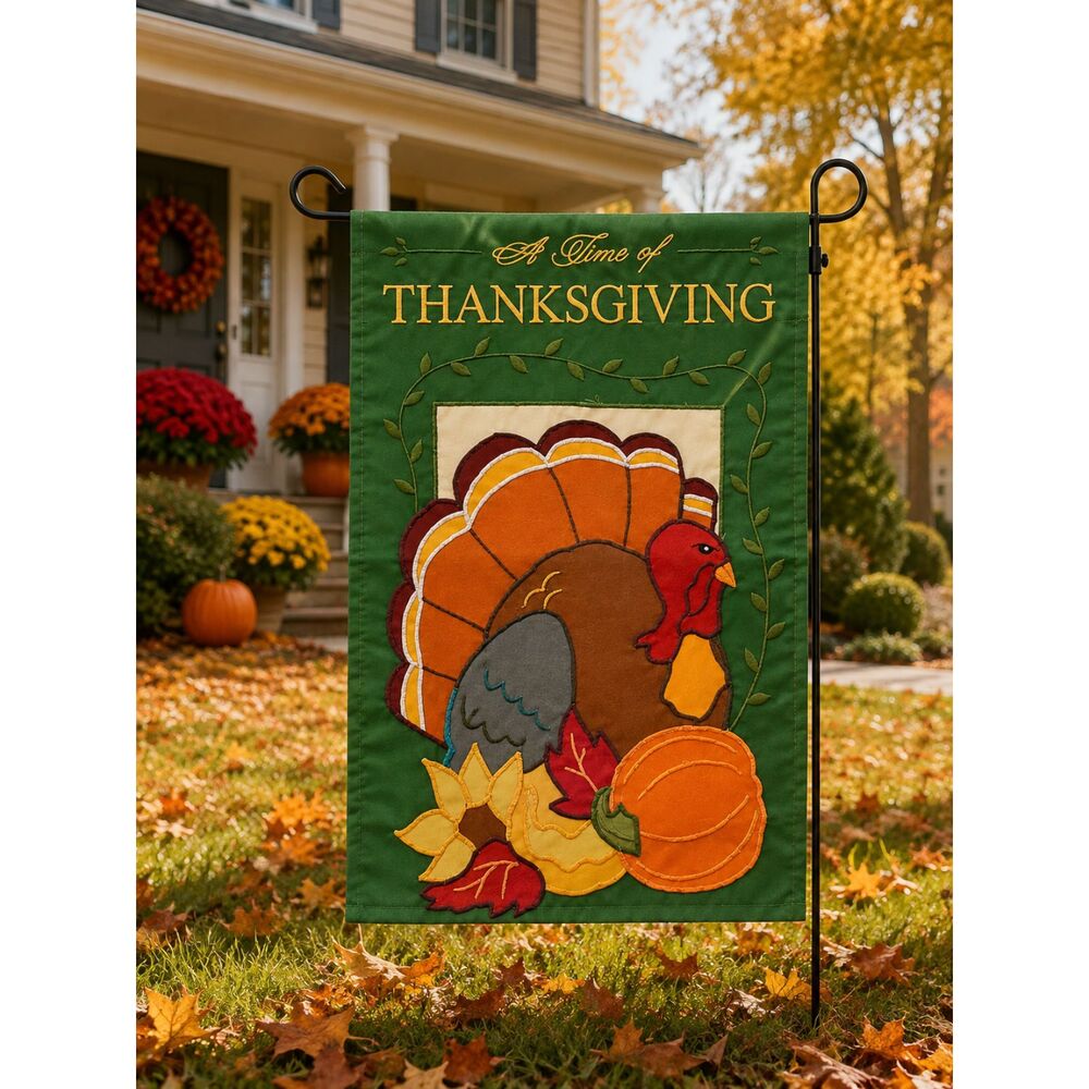 Thanksgiving Turkey Garden Flag Banner Fall Harvest Décor 17" x 12"